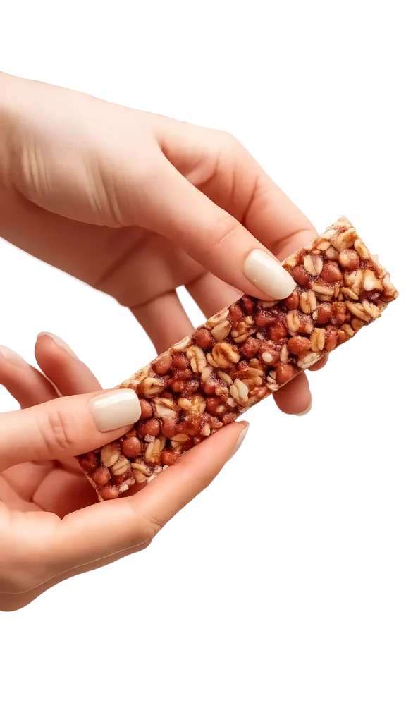 Barreta de cereals a la mà